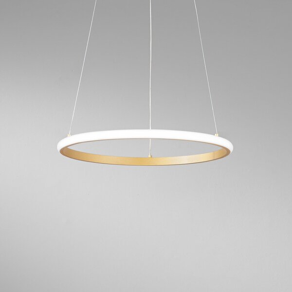 Luce Ambiente Design LED висяща лампа Axis, Ø 40 cm, златист цвят, метал, CCT, Злато / месинг, Дневна/трапезария, Метал, Модерен