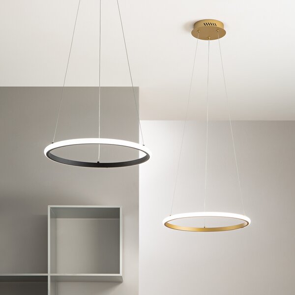 Luce Ambiente Design LED висяща лампа Axis, Ø 60 cm, черна, метал, CCT, Черен, Дневна/трапезария, Метал, Модерен