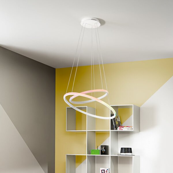 Luce Ambiente Design LED висяща лампа Axis, Ø 60/40 cm, бяла, метал, CCT, RGB, Бял, Дневна/трапезария, Метал, Модерен