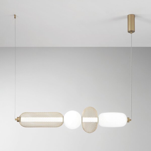 Luce Ambiente Design LED висяща лампа INKAS, височина 90 cm, златист цвят, стъкло/метал, CCT, Злато / месинг, Дневна/трапезария, Стъкло