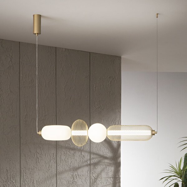 Luce Ambiente Design LED висяща лампа INKAS, височина 90 cm, златист цвят, стъкло/метал, CCT, Злато / месинг, Дневна/трапезария, Стъкло