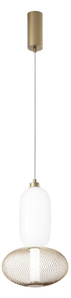 Luce Ambiente Design LED висяща лампа INKAS, височина 41 cm, златист цвят стъкло/метал CCT, Злато / месинг, Дневна/трапезария, Стъкло