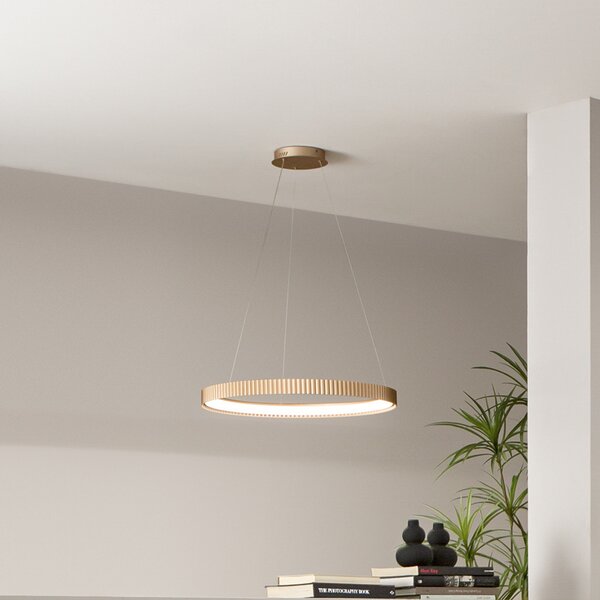 Luce Ambiente Design LED висяща лампа Niike, златист цвят, Ø 50 cm, метал, CCT, Злато / месинг, Дневна/трапезария, Метал, Модерен