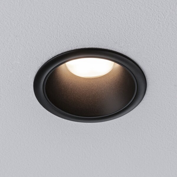 Paulmann LED вградена лампа Cole Coin черна Ø9cm IP44 dim 3 бр., Затъмняване, Черен, Баня, Метал, Модерен, Таван за вграждане