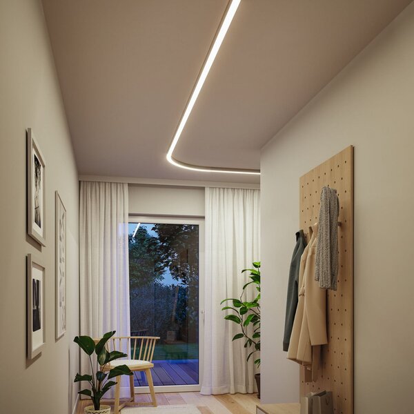 Paulmann LED лента Linion, хром, 90° крива, 3000 K, Затъмняване, Металик, Дневна/трапезария, Алуминий, Модерен