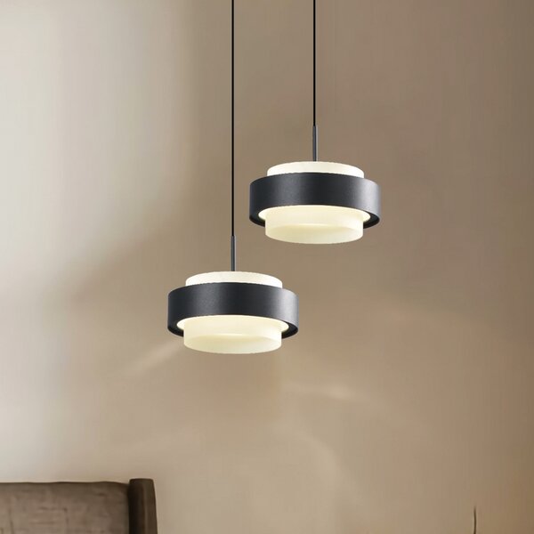Viokef LED висяща лампа Donal, Ø 17 cm, черна, метал, Черен, Дневна/трапезария, Алуминий, Модерен