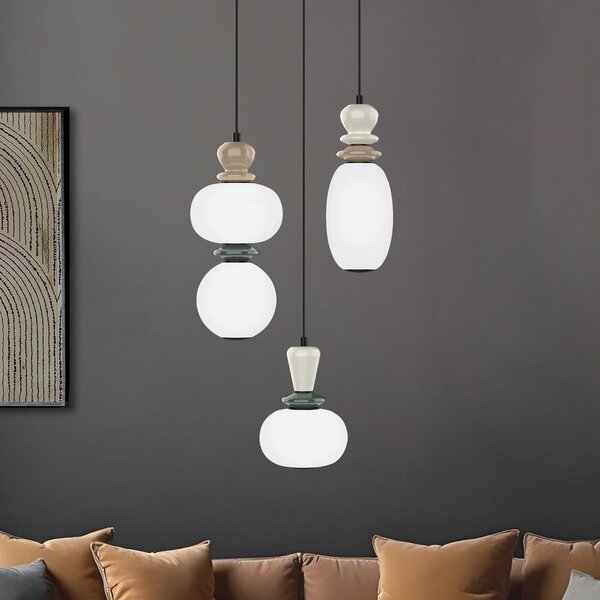 Viokef LED висяща лампа Gemma, Ø 38 cm, цветна, стъкло/керамика, 3-крилна., Многоцветен, Дневна/трапезария, Стъкло