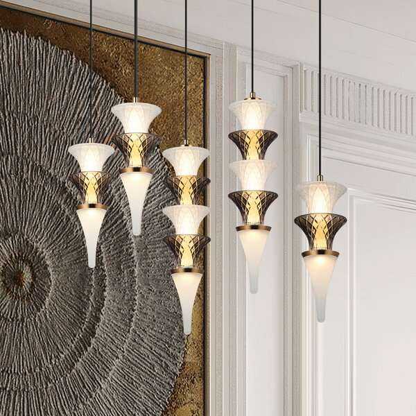 Viokef LED висяща лампа Venera, височина 29 cm, бяла/кафява, стъкло, Бял, Дневна/трапезария, Стъкло