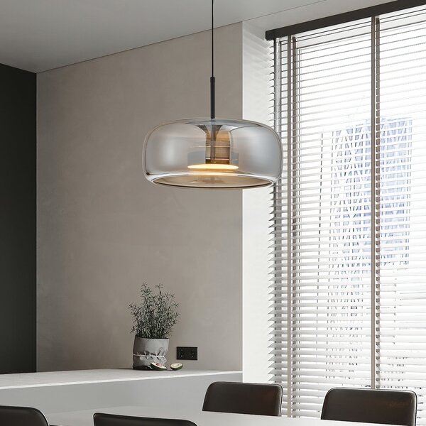 Viokef LED висяща лампа Deco, димно сиво/черно, Ø 33 cm, стъкло, Сив, Дневна/трапезария, Стъкло