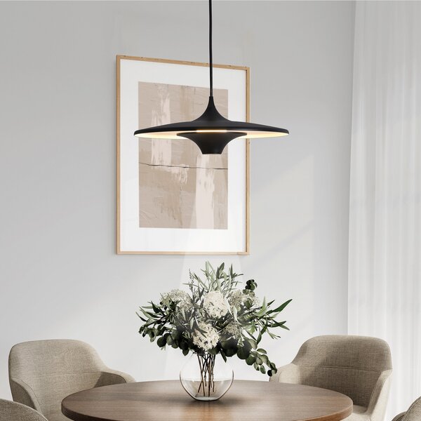 Viokef LED висяща лампа Rene, черна, Ø 42 cm, метал, Черен, Дневна/трапезария, Метал, Модерен