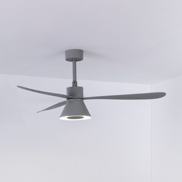 FARO BARCELONA LED тавански вентилатор Amelia Cone L, сив, DC, безшумен, 132 см, Затъмняване, Сив, Дневна/трапезария, Пластмаса, Модерен