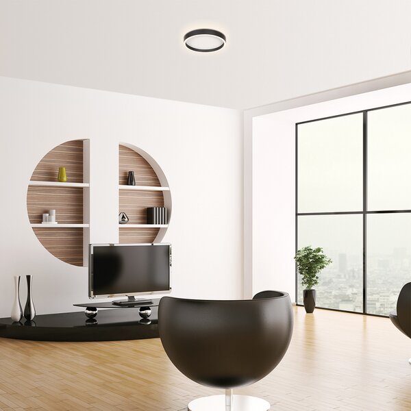 Steinhauer LED таванска лампа Ringlux, черна, Ø 30 cm, метал, 2700 K, Затъмняване, Черен, Дневна/трапезария, Метал, Модерен
