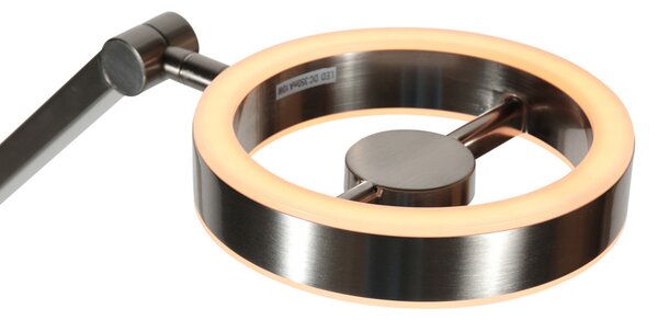 Steinhauer LED стояща лампа Ringlux, цвят стомана, метал, 2700 K, димер, Затъмняване, Металик, Дневна/трапезария, Метал, Модерен