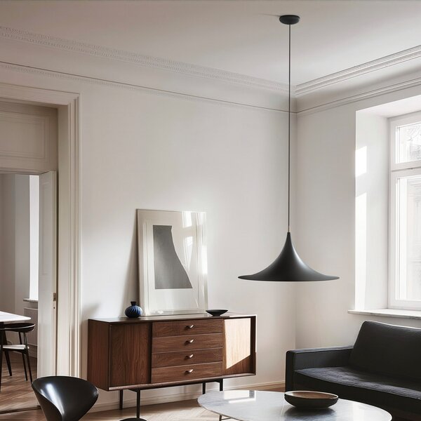 Linea Light Висяща лампа Morgana, черна/никел, метал, Ø 48 cm, E27, Затъмняване, Черен, Дневна/трапезария, Алуминий, Модерен