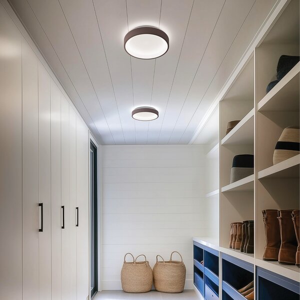 Linea Light LED стенна лампа Iside, кафява, метал, Ø 35 cm, IP40, Затъмняване, Кафяв / ръждив, Дневна/трапезария, Метал, Модерен