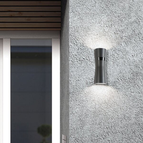 LCD LED сензорна лампа за външна стена 5135, графит, метал, 26 cm, IP65, Черен, Метал, Модерен