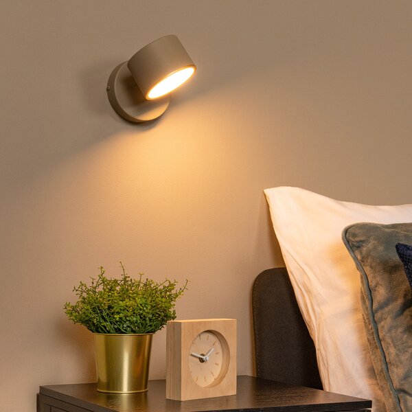 Lucide LED стенна лампа Gian, таупе, ширина 11 cm, метал, Затъмняване, Бежов, Дневна/трапезария, Метал, Модерен