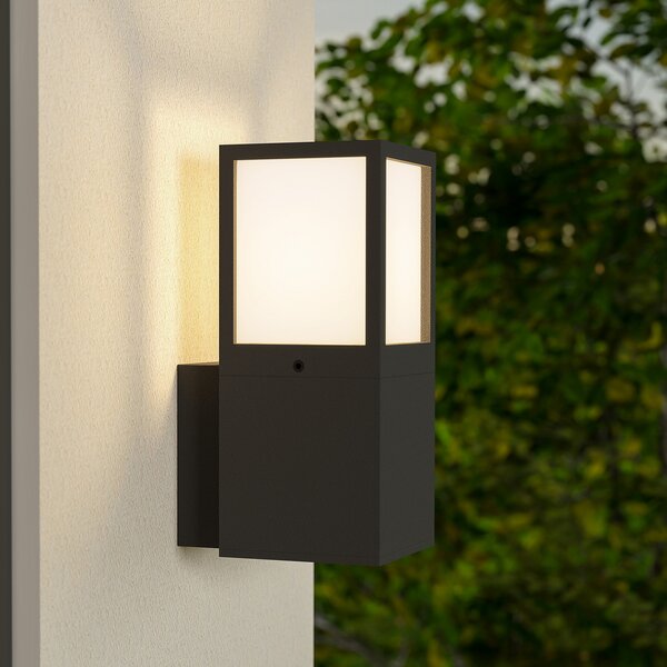 Deko-Light Външна стенна лампа Facado 2 Square, алуминий, тъмно сив, E27, Затъмняване, Черен, Алуминий, Модерен, Стенна розетка отгоре