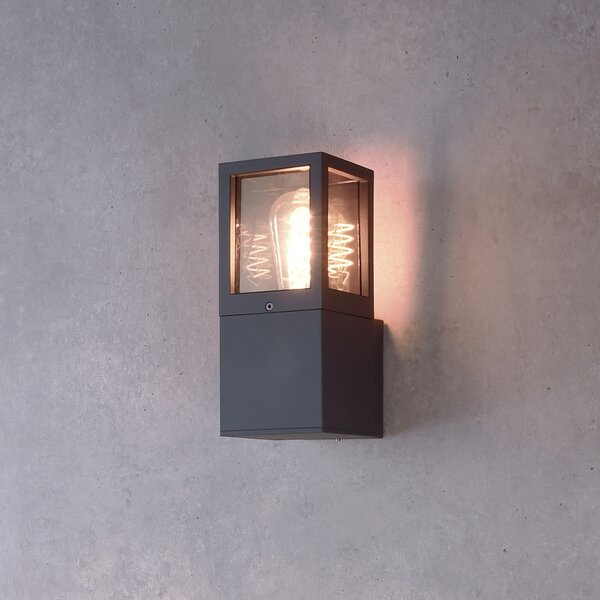 Deko-Light Външна стенна лампа Facado 2 Square, алуминий, тъмно сив, E27, Затъмняване, Черен, Алуминий, Модерен, Стенна розетка отгоре