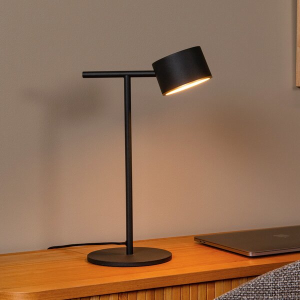 Lucide LED настолна лампа Gian, черна, височина 40 cm, метал, Затъмняване, Черен, Дневна/трапезария, Метал, Модерен