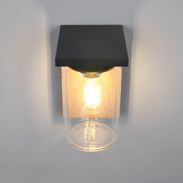 Trio Lighting Външна лампа ARDILA, дървесен вид, височина 19 cm, метал/стъкло, IP44, Затъмняване, Дърво, Алуминий, Модерен, Стенна ъглова