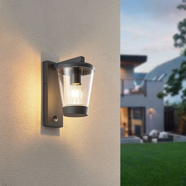 Trio Lighting Сензорна външна стенна лампа CAVADO, антрацит, височина 28 cm, IP44, Затъмняване, Черен, Алуминий, Модерен