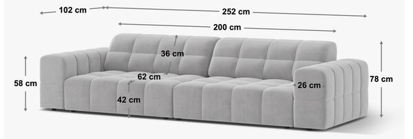 Светлосив кадифен диван 252 cm Chicago – Cosmopolitan Design
