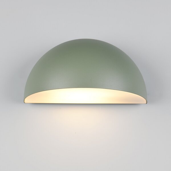 Trio Lighting Външна стенна лампа MAAS, зелена, ширина 27 cm, метал, IP44, Затъмняване, Зелен, Алуминий, Модерен, Стенна розетка отдолу