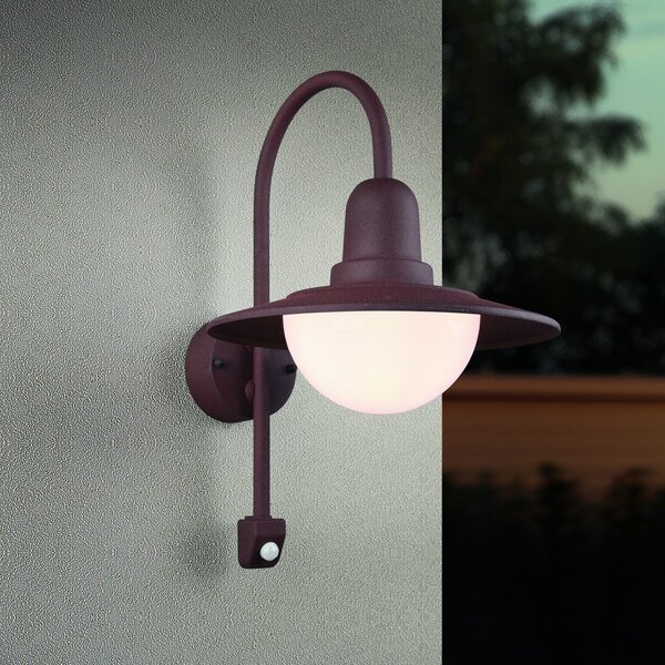 Trio Lighting Сензорна лампа за външна стена NORMAN, ръжда, Ø 30 cm метал/стъкло IP44, Затъмняване, Кафяв / ръждив, Алуминий, Кръгла стена