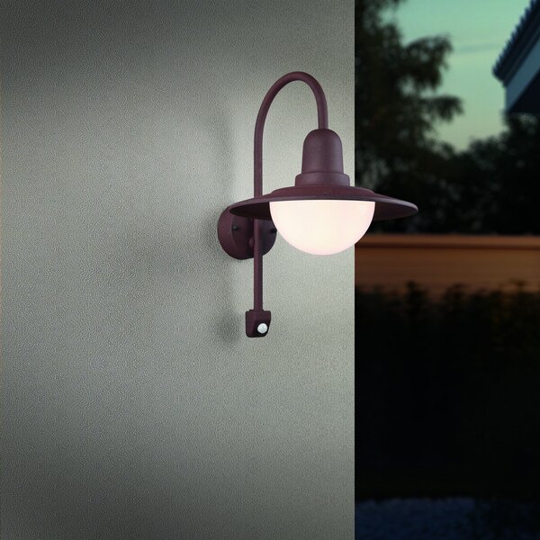 Trio Lighting Сензорна лампа за външна стена NORMAN, ръжда, Ø 30 cm метал/стъкло IP44, Затъмняване, Кафяв / ръждив, Алуминий, Кръгла стена