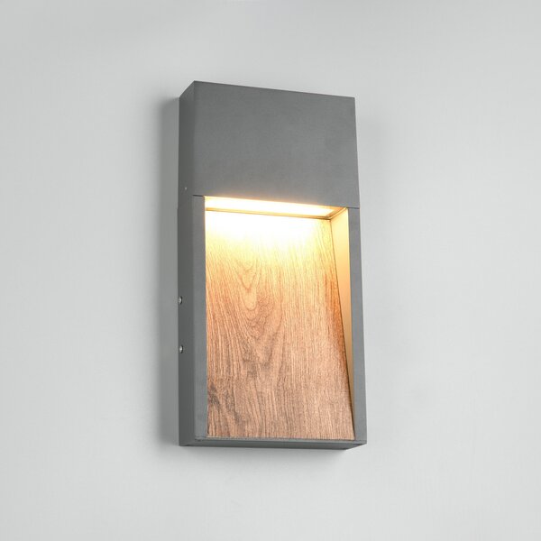 Trio Lighting LED лампа за външна стена SALMON, дървесен вид, метал, височина 33 cm, IP44, Дърво, Алуминий, Модерен, Стенна розетка отдолу