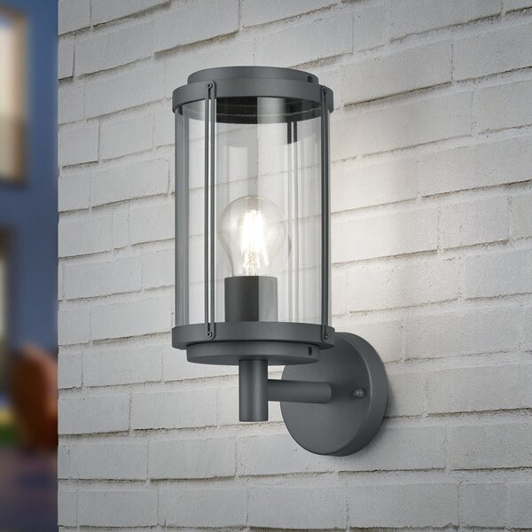 Trio Lighting Външна стенна лампа TANARO, антрацит, височина 33 cm, метал, IP44, Затъмняване, Черен, Алуминий, Модерен, Кръгла стена