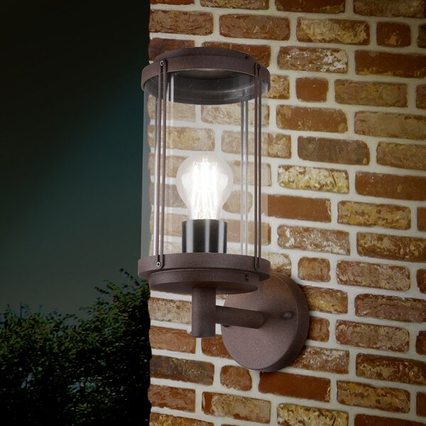 Trio Lighting Външна стенна лампа TANARO, ръждивокафява, височина 33 cm, метал IP44, Затъмняване, Кафяв / ръждив, Алуминий, Модерен, Кръгла стена