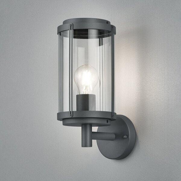 Trio Lighting Външна стенна лампа TANARO, антрацит, височина 33 cm, метал, IP44, Затъмняване, Черен, Алуминий, Модерен, Кръгла стена