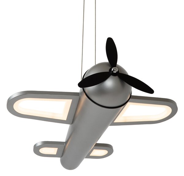 Lucide LED лампа за детска стая Fokker, сива Дължина 46 cm Метал, Сив, Детска стая, Метал