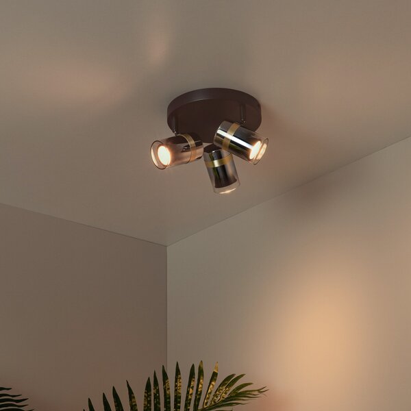 Lucide Тавански прожектор Upton, Ø 31 cm, черен/пушеносив, 3-крилен., Затъмняване, Черен, Дневна/трапезария, Стъкло, Модерен