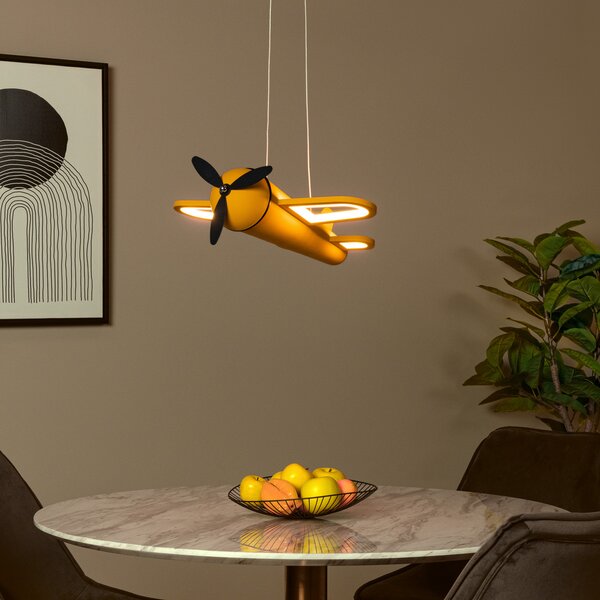 Lucide LED висяща лампа за детска стая Fokker, жълта Дължина 46 cm Метал, Жълт, Детска стая, Метал