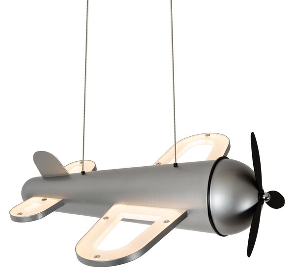 Lucide LED лампа за детска стая Fokker, сива Дължина 46 cm Метал, Сив, Детска стая, Метал