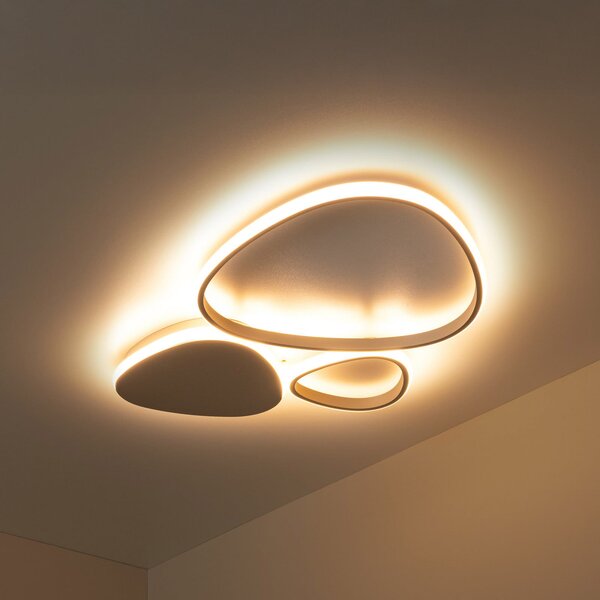 Lucide LED плафон Samling, дължина 62 cm, цвят таупе, метал, Затъмняване, Бежов, Дневна/трапезария, Метал, Модерен