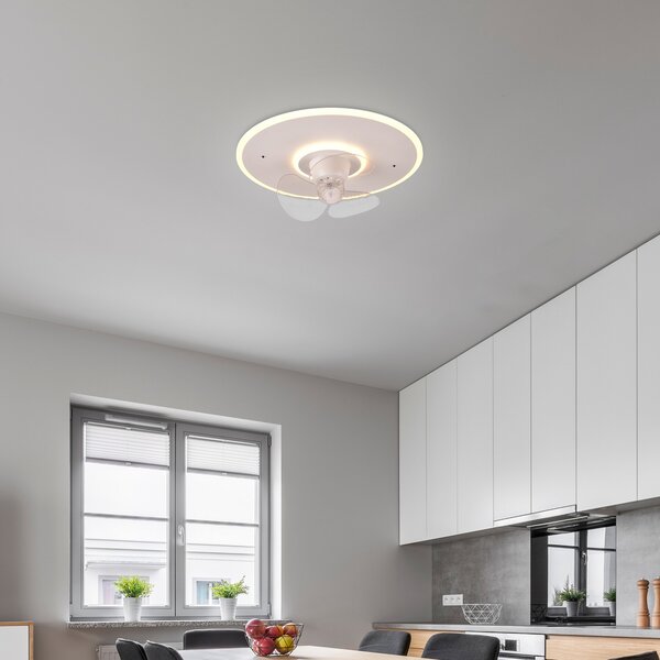 Reality Leuchten LED вентилатор Nybro, бял, DC, тих, Ø 50 cm, CCT, дистанционно управление, Затъмняване, Бял, Дневна/трапезария, Метал, Модерен