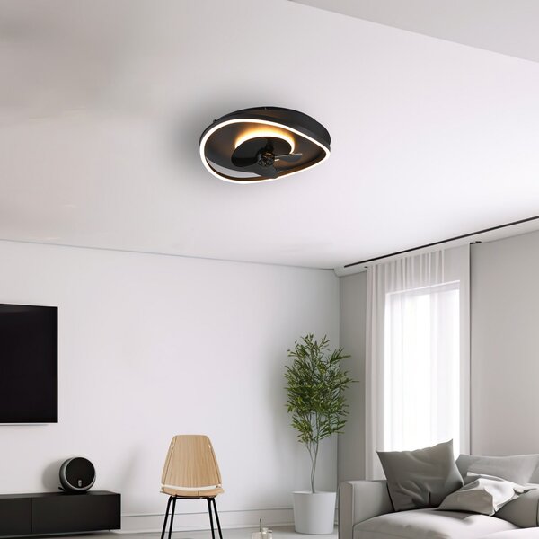 Reality Leuchten LED вентилатор Sortland, DC, тих, 50 cm, CCT, дистанционно управление, Затъмняване, Черен, Дневна/трапезария, Метал, Модерен
