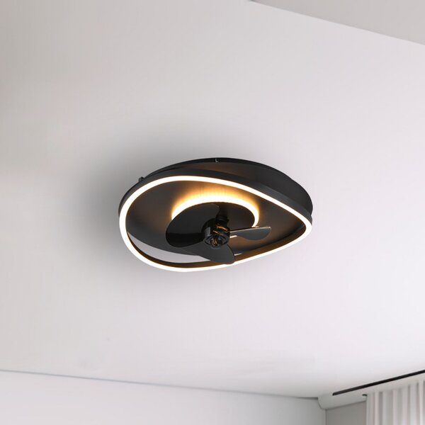 Reality Leuchten LED вентилатор Sortland, DC, тих, 50 cm, CCT, дистанционно управление, Затъмняване, Черен, Дневна/трапезария, Метал, Модерен