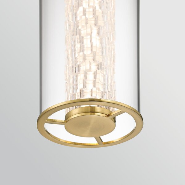 Quintiesse LED висяща лампа ESPADA, златисто матирана, Ø 15 cm метал/стъкло, Затъмняване, Злато / месинг, Дневна/трапезария, Алуминий, Модерен