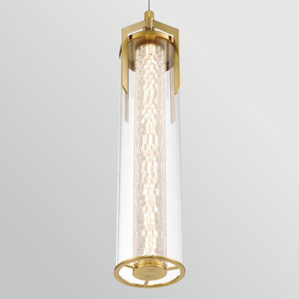 Quintiesse LED висяща лампа ESPADA, златисто матирана, Ø 15 cm метал/стъкло, Затъмняване, Злато / месинг, Дневна/трапезария, Алуминий, Модерен