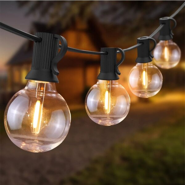 Градинска LED светлинна верига 15 м - 20 декоративни крушки G40, топла бяла светлина, IP44
