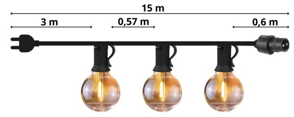 Градинска LED светлинна верига 15 м - 20 декоративни крушки G40, топла бяла светлина, IP44
