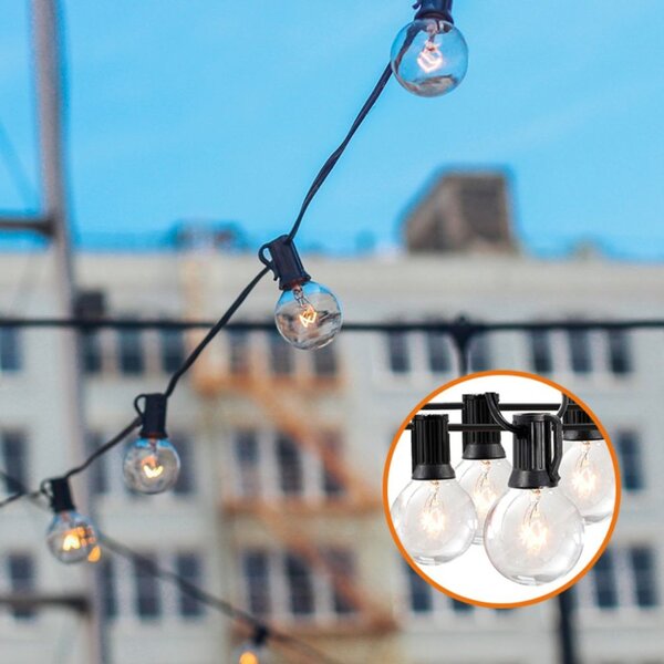 Градинска LED светлинна верига 15 м - 20 декоративни крушки G40, топла бяла светлина, IP44