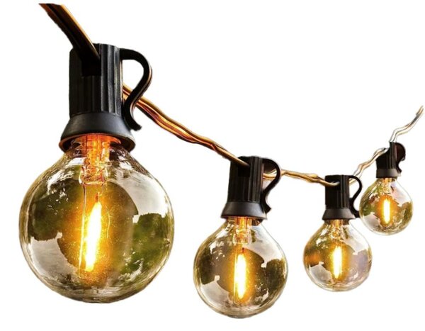 Градинска LED светлинна верига 15 м - 20 декоративни крушки G40, топла бяла светлина, IP44