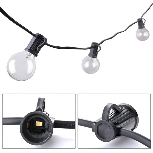 Градинска LED светлинна верига 15 м - 20 декоративни крушки G40, топла бяла светлина, IP44
