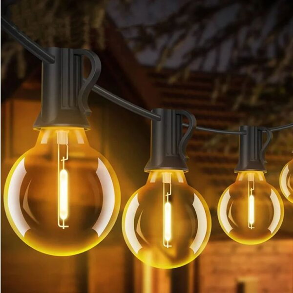 Градинска LED светлинна верига 15 м - 20 декоративни крушки G40, топла бяла светлина, IP44